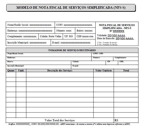 Porto velho ro iss nota fiscal de servi os simplificada modelo